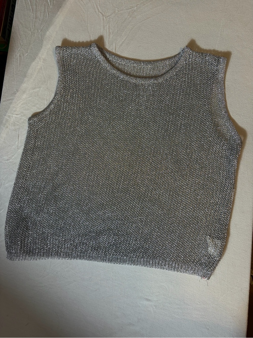 Metallic Silver Sleeveless Cropped Knit Tank
